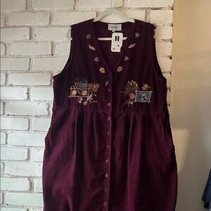 Career elements Burgundy Embroidered Dress fall theme button down vest dress